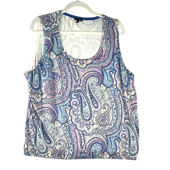 Talbots Womens Plus Sz 3X Tank Top Blue Pink Paisley Stretch Cotton Blend - Picture 1 of 8